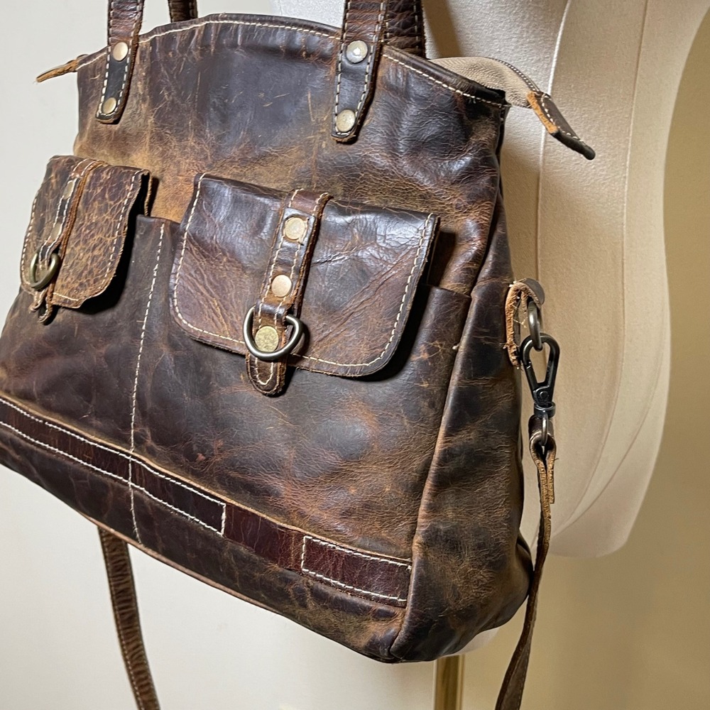 Myra Bag Distressed Brown Leather Satchel - Picture 4 of 12